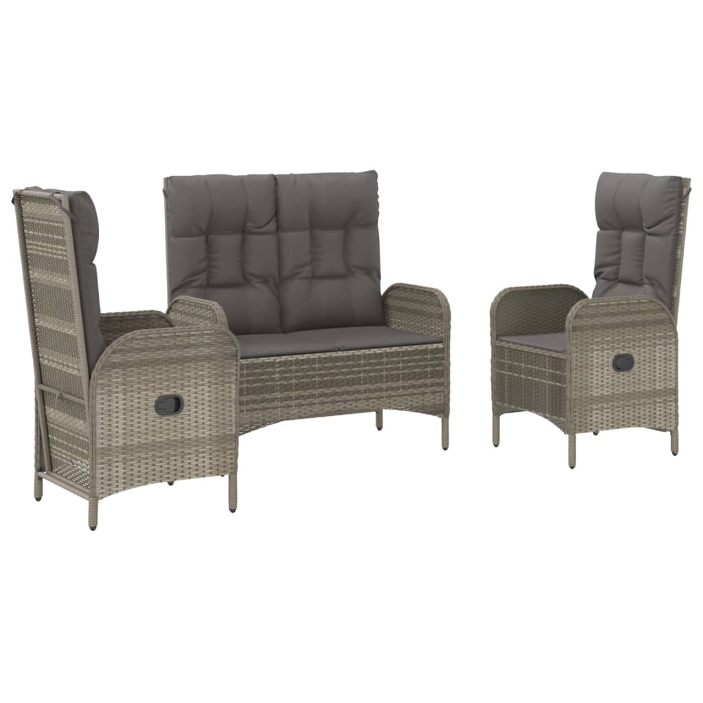 Set da Pranzo da Giardino 3 pz con Cuscini in Polyrattan Grigio | homemem39