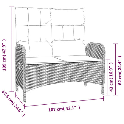 Set da Pranzo da Giardino 3 pz con Cuscini in Polyrattan Grigio - homemem39