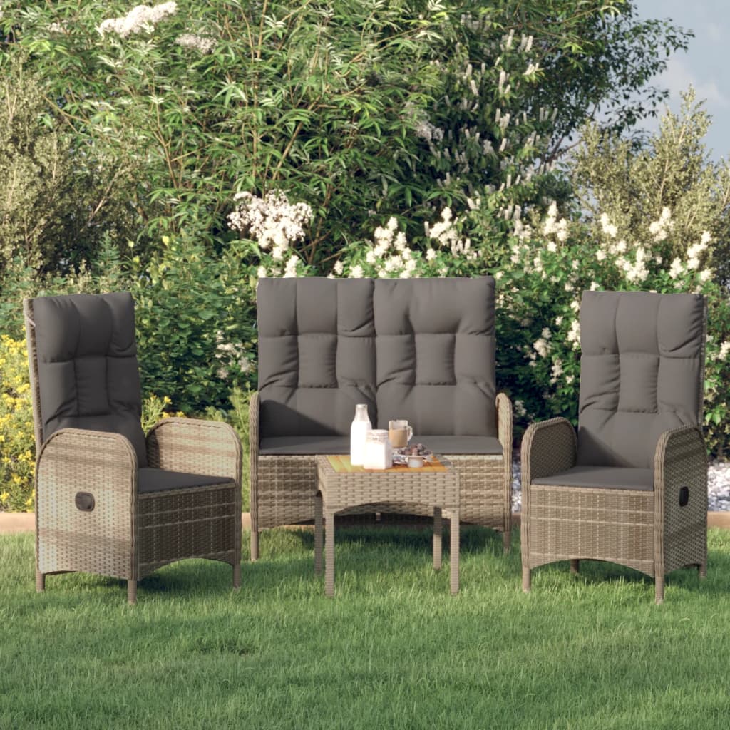 Set da Pranzo da Giardino 3 pz con Cuscini in Polyrattan Grigio | homemem39