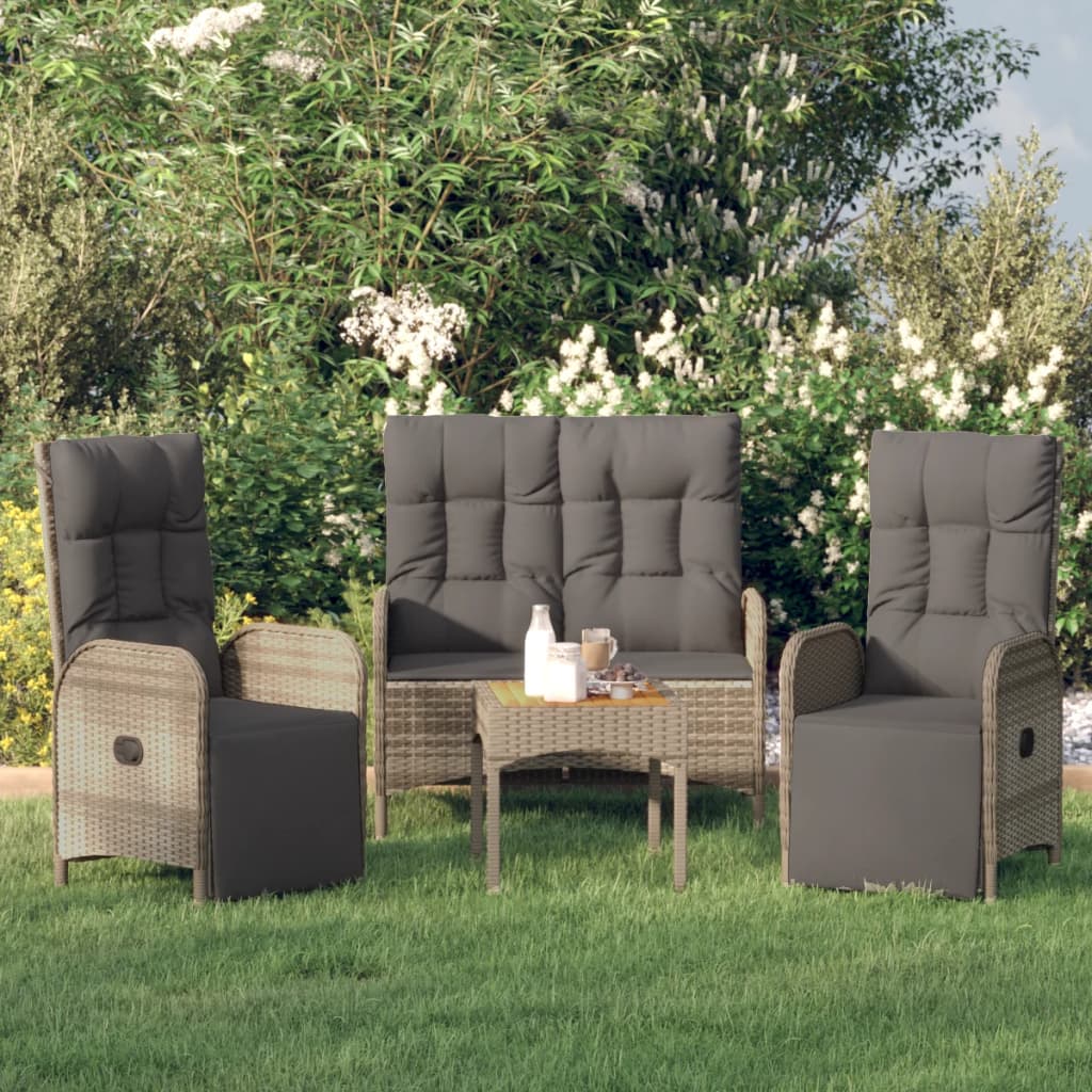 Set da Pranzo da Giardino 3 pz con Cuscini in Polyrattan Grigio - homemem39