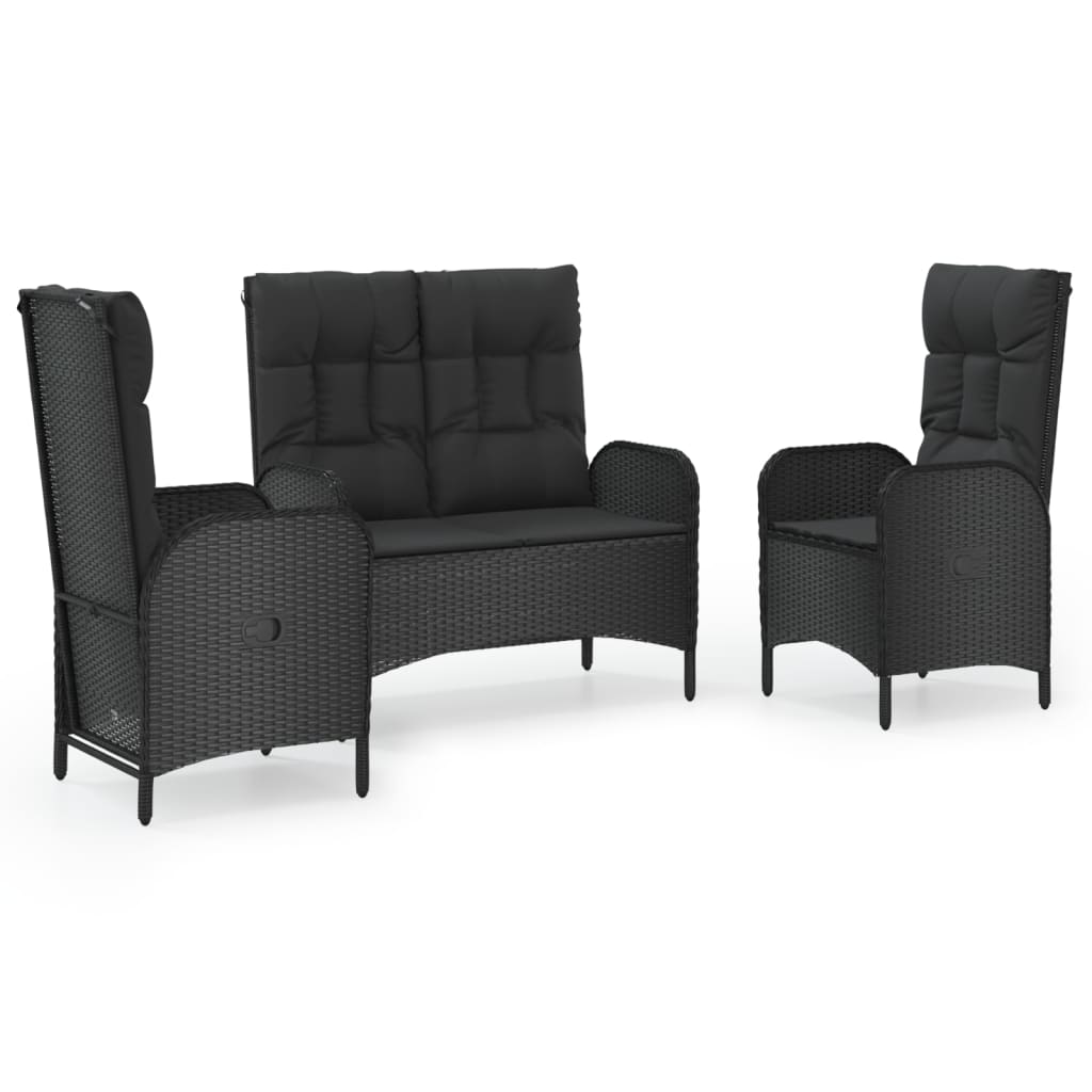 Set da Pranzo da Giardino 3 pz con Cuscini Nero in Polyrattan | homemem39