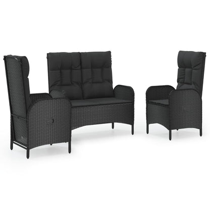 Set da Pranzo da Giardino 3 pz con Cuscini Nero in Polyrattan | homemem39