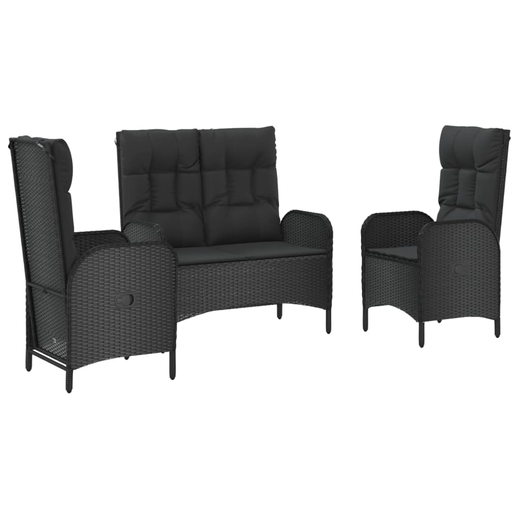 Set da Pranzo da Giardino 3 pz con Cuscini Nero in Polyrattan | homemem39