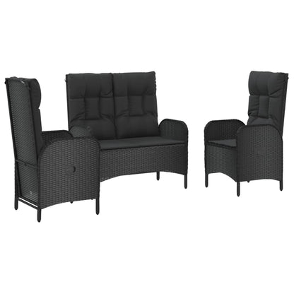 Set da Pranzo da Giardino 3 pz con Cuscini Nero in Polyrattan | homemem39