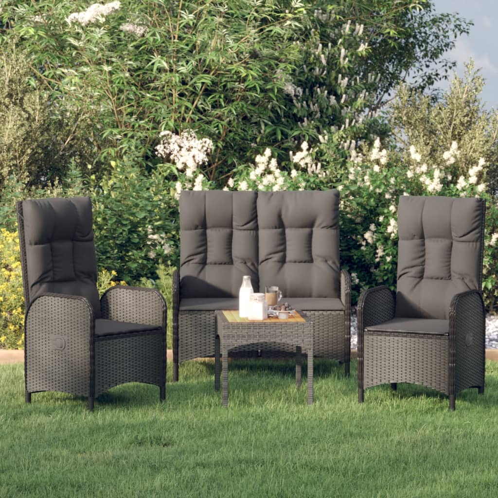 Set da Pranzo da Giardino 3 pz con Cuscini Nero in Polyrattan | homemem39