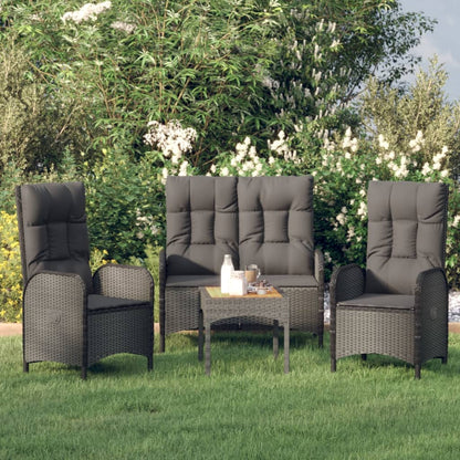 Set da Pranzo da Giardino 3 pz con Cuscini Nero in Polyrattan | homemem39