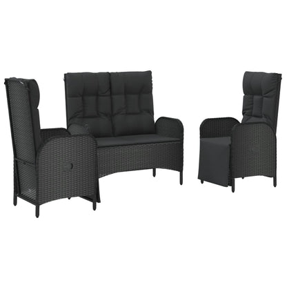 Set da Pranzo da Giardino 3 pz con Cuscini Nero in Polyrattan | homemem39