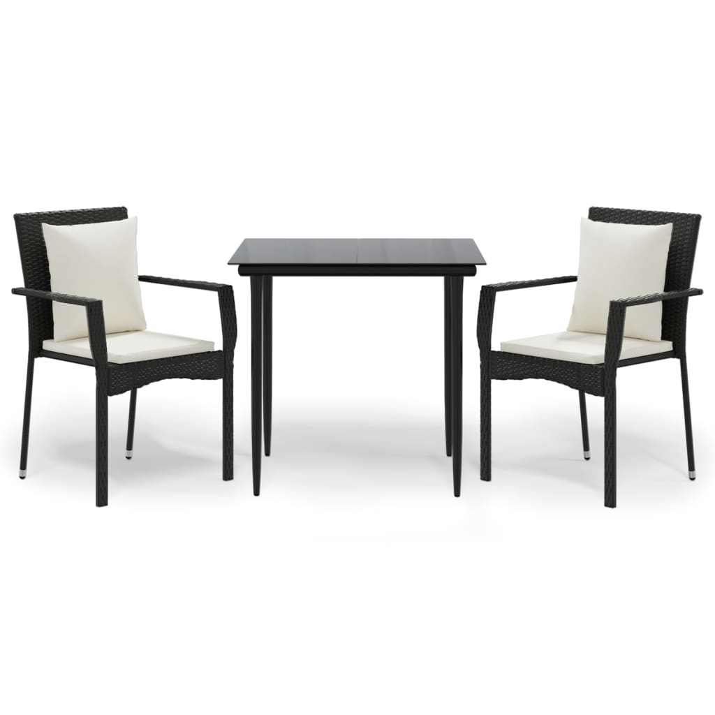 Set da Pranzo da Giardino 3 pz con Cuscini Nero in Polyrattan | homemem39