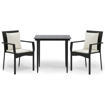 Set da Pranzo da Giardino 3 pz con Cuscini Nero in Polyrattan | homemem39