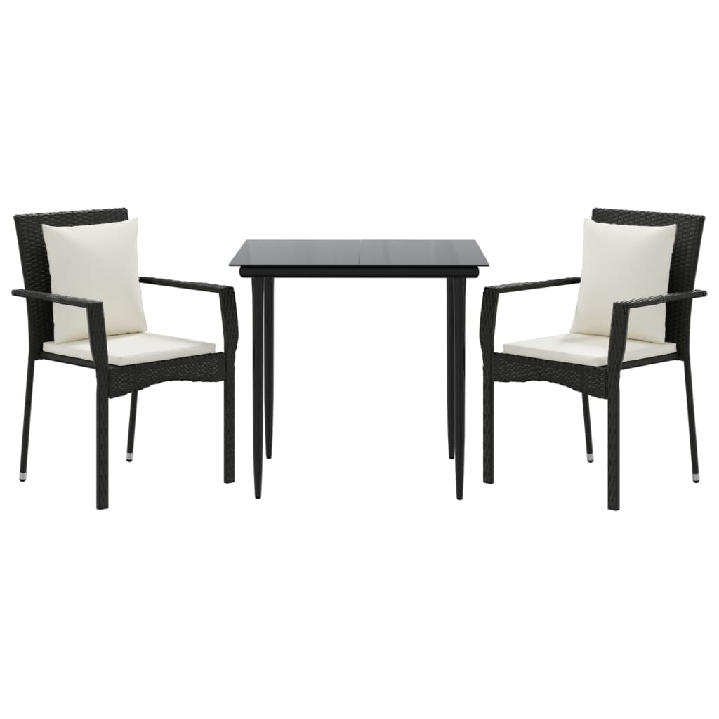 Set da Pranzo da Giardino 3 pz con Cuscini Nero in Polyrattan | homemem39