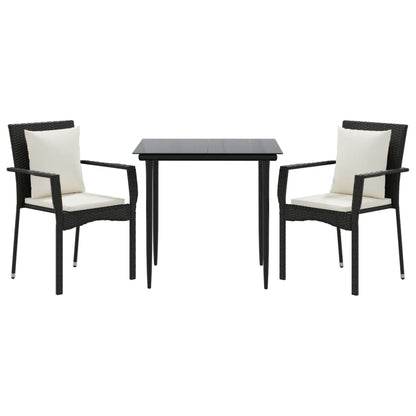 Set da Pranzo da Giardino 3 pz con Cuscini Nero in Polyrattan | homemem39