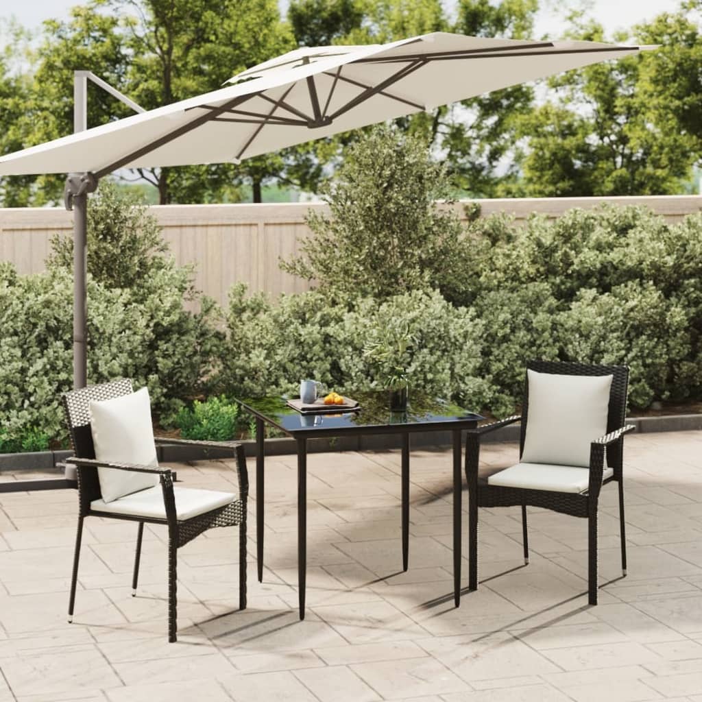 Set da Pranzo da Giardino 3 pz con Cuscini Nero in Polyrattan - homemem39