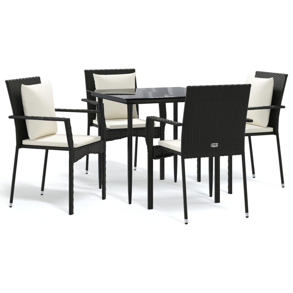 Set da Pranzo da Giardino 5 pz Nero con Cuscini in Polyrattan - homemem39