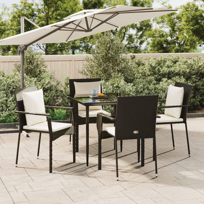 Set da Pranzo da Giardino 5 pz Nero con Cuscini in Polyrattan - homemem39