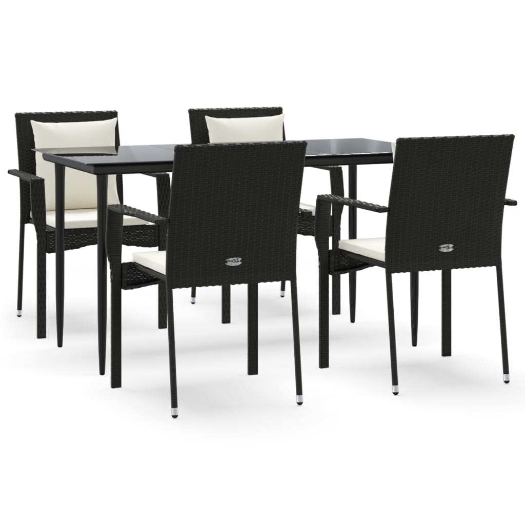 Set da Pranzo da Giardino 5 pz Nero con Cuscini in Polyrattan | homemem39