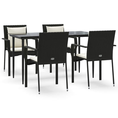Set da Pranzo da Giardino 5 pz Nero con Cuscini in Polyrattan | homemem39