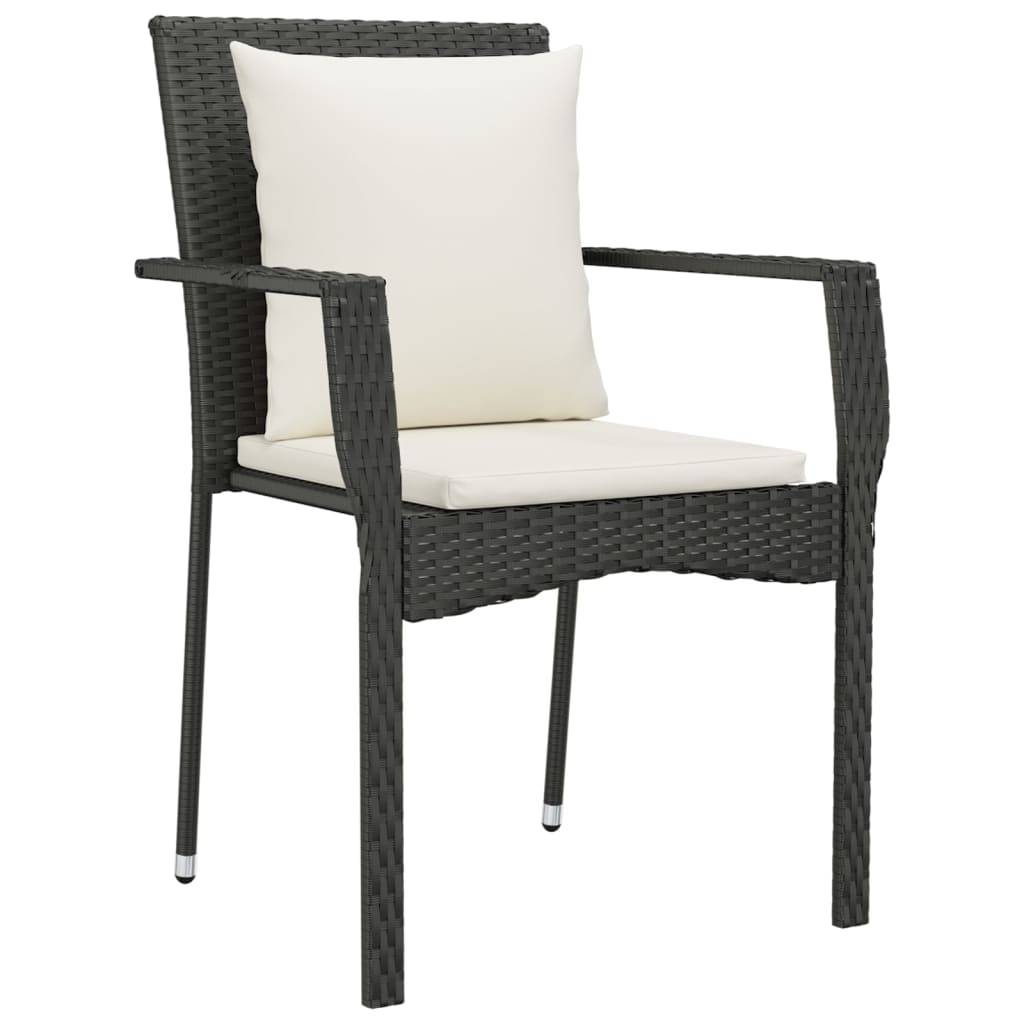 Set da Pranzo da Giardino 5 pz Nero con Cuscini in Polyrattan - homemem39