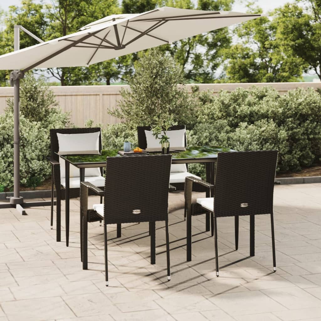 Set da Pranzo da Giardino 5 pz Nero con Cuscini in Polyrattan - homemem39