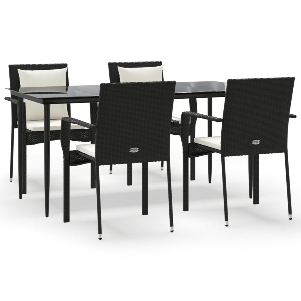 Set da Pranzo da Giardino 5 pz Nero con Cuscini in Polyrattan | homemem39