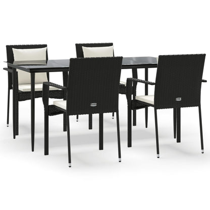Set da Pranzo da Giardino 5 pz Nero con Cuscini in Polyrattan | homemem39