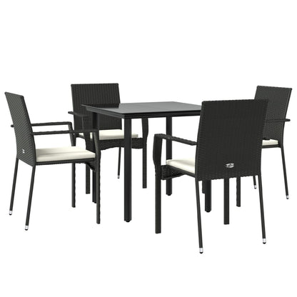Set da Pranzo da Giardino 5 pz Nero con Cuscini in Polyrattan | homemem39