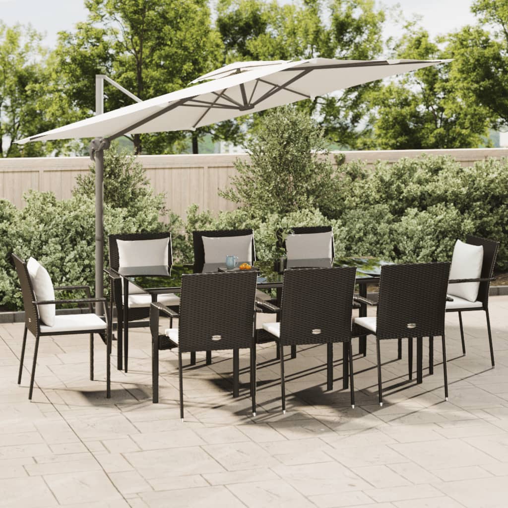 Set da Pranzo da Giardino 9 pz con Cuscini Nero in Polyrattan - homemem39