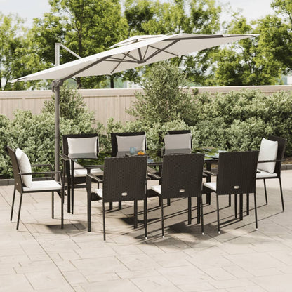 Set da Pranzo da Giardino 9 pz con Cuscini Nero in Polyrattan - homemem39