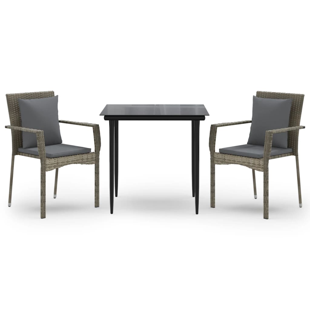 Set Salotto Giardino 3 pz con Cuscini Nero e Grigio Polyrattan | homemem39