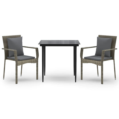 Set Salotto Giardino 3 pz con Cuscini Nero e Grigio Polyrattan | homemem39