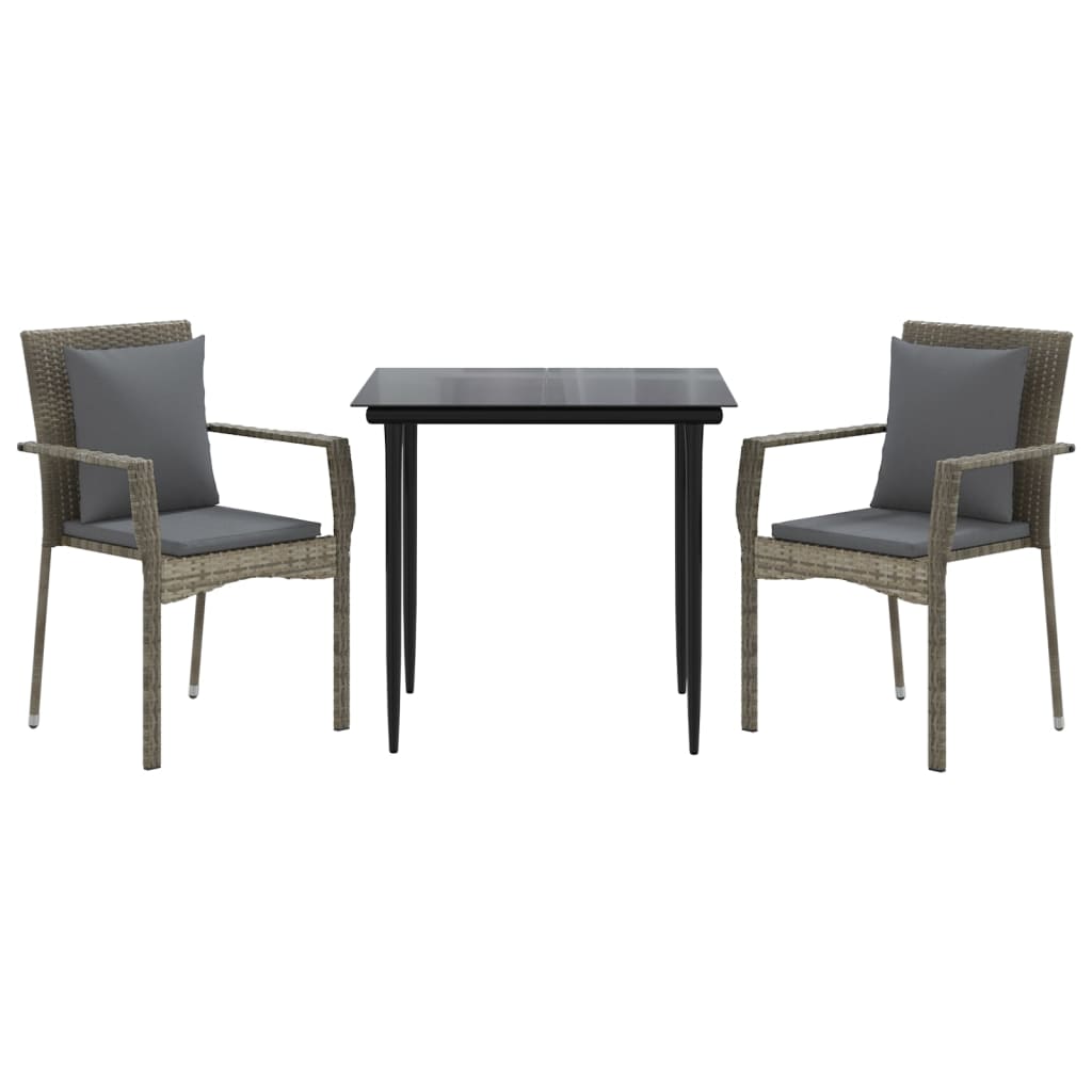 Set Salotto Giardino 3 pz con Cuscini Nero e Grigio Polyrattan | homemem39