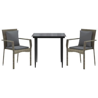 Set Salotto Giardino 3 pz con Cuscini Nero e Grigio Polyrattan | homemem39