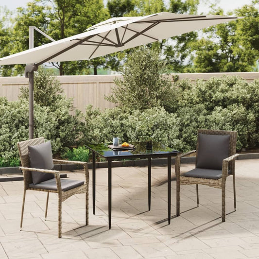 Set Salotto Giardino 3 pz con Cuscini Nero e Grigio Polyrattan - homemem39