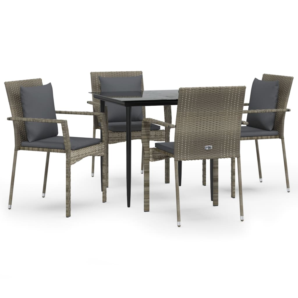 Set da Pranzo Giardino 5pz Nero e Grigio con Cuscini Polyrattan - homemem39
