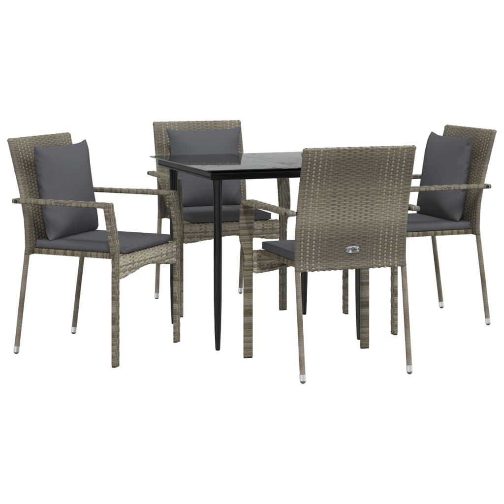 Set da Pranzo Giardino 5pz Nero e Grigio con Cuscini Polyrattan - homemem39