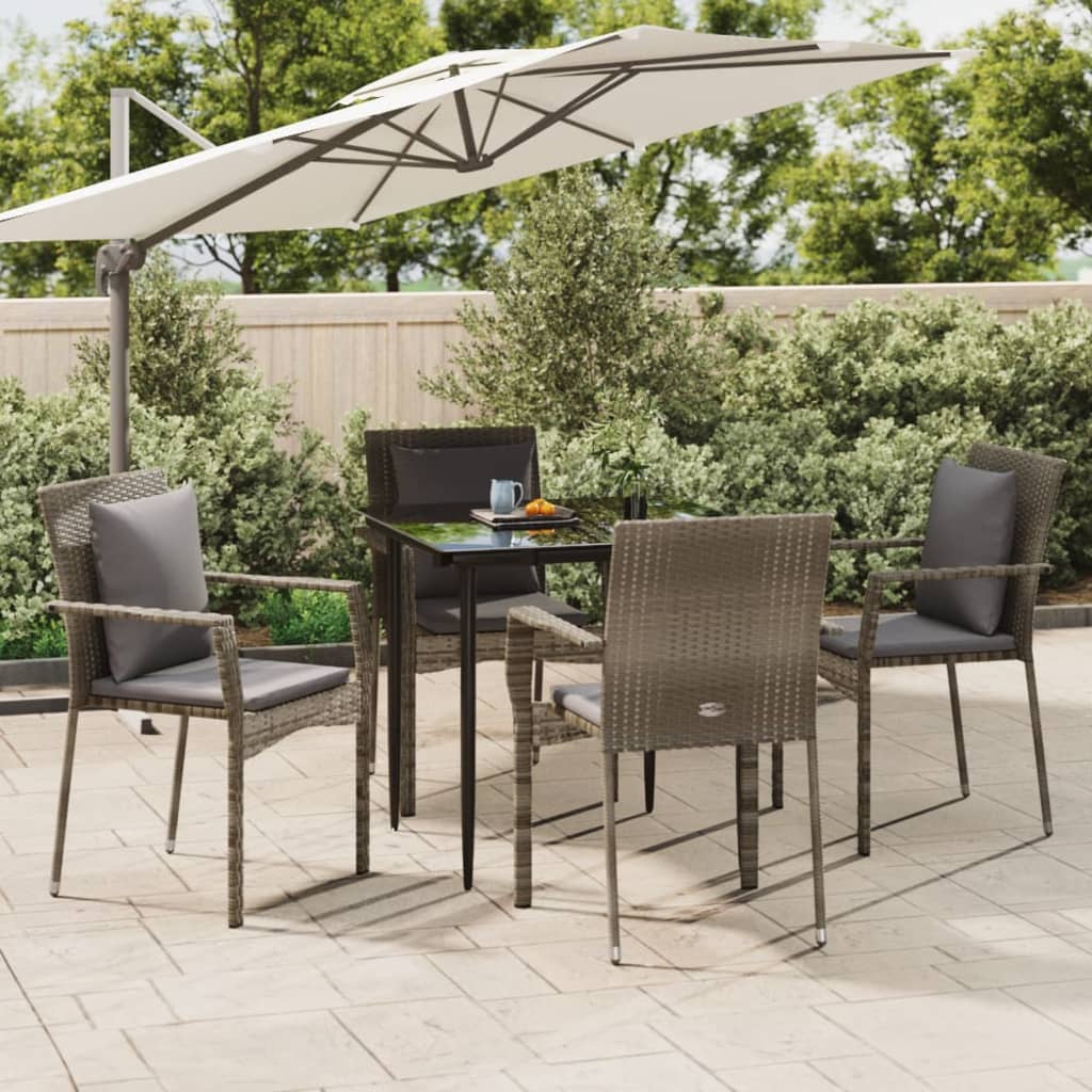 Set da Pranzo Giardino 5pz Nero e Grigio con Cuscini Polyrattan - homemem39