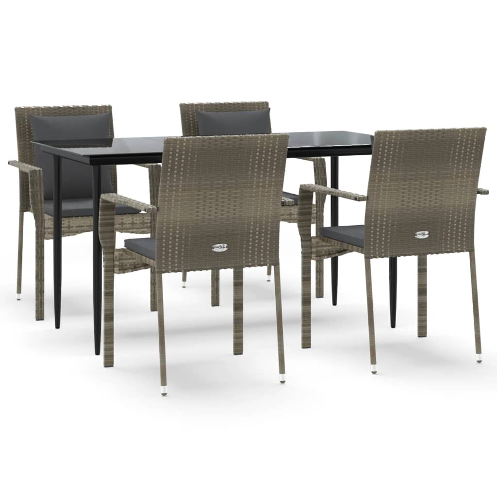 Set da Pranzo Giardino 5pz Nero e Grigio con Cuscini Polyrattan | homemem39