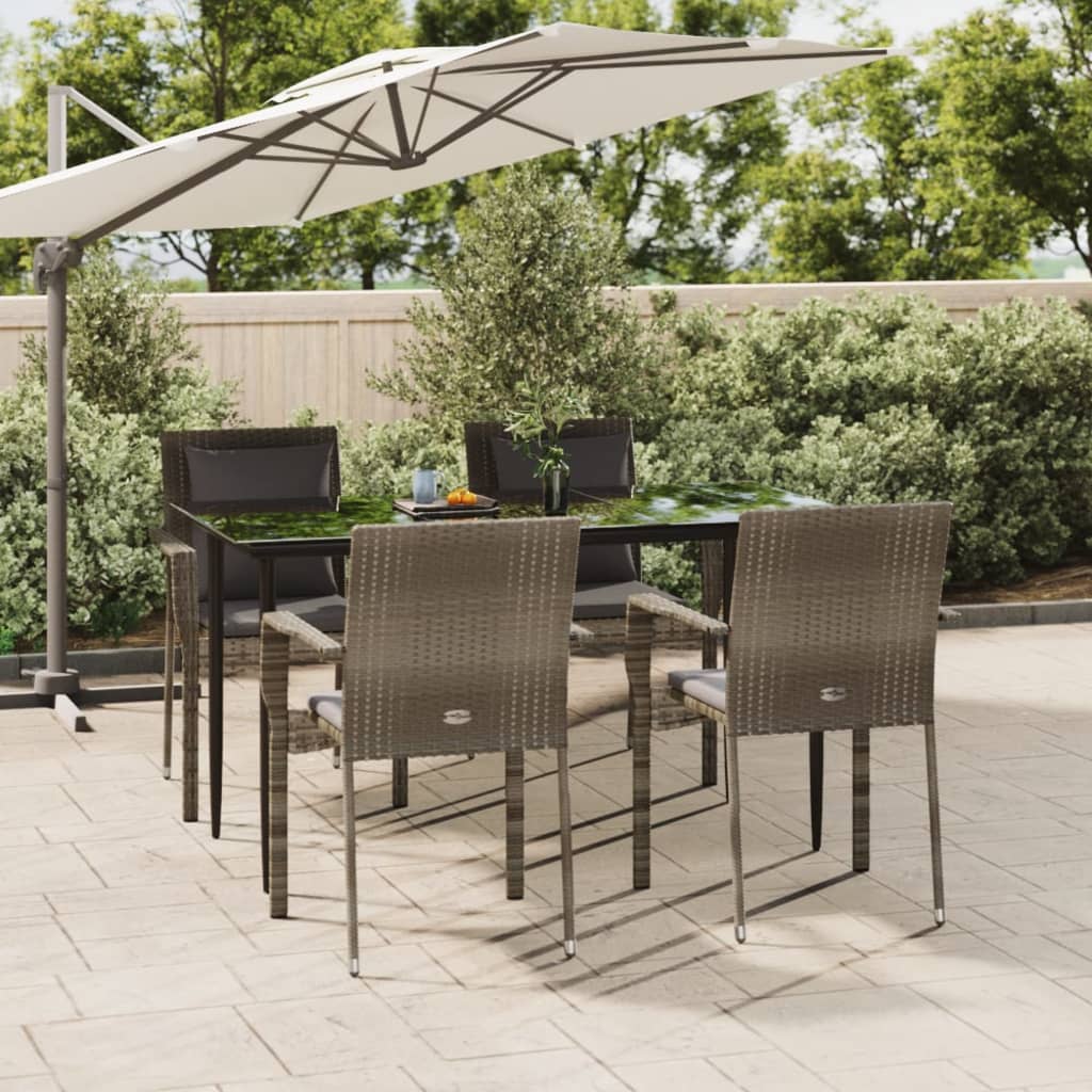 Set da Pranzo Giardino 5pz Nero e Grigio con Cuscini Polyrattan - homemem39