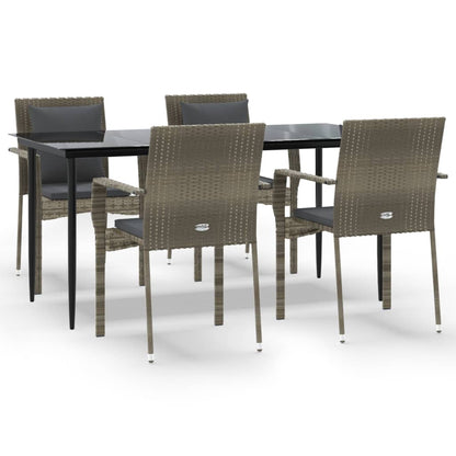 Set da Pranzo Giardino 5pz Nero e Grigio con Cuscini Polyrattan | homemem39