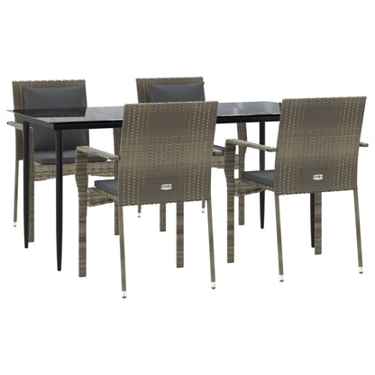 Set da Pranzo Giardino 5pz Nero e Grigio con Cuscini Polyrattan - homemem39