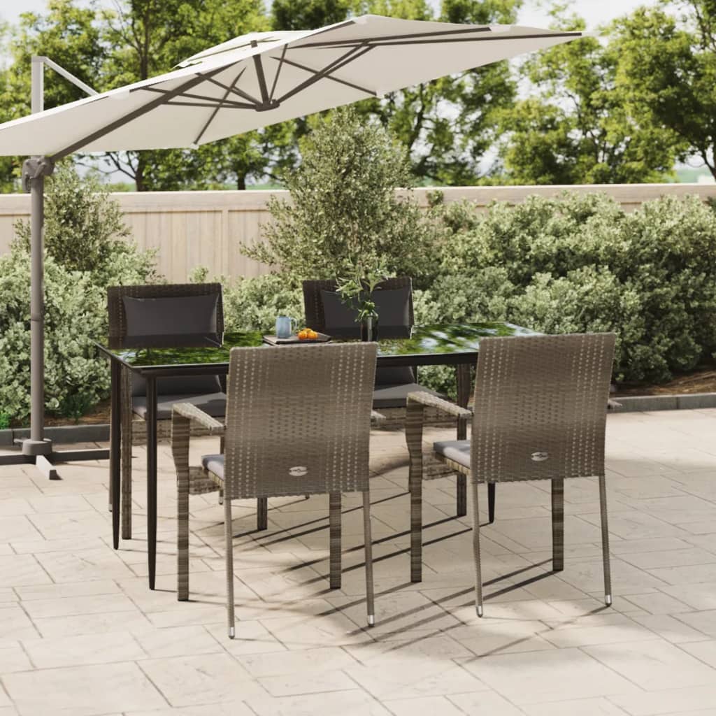 Set da Pranzo Giardino 5pz Nero e Grigio con Cuscini Polyrattan | homemem39
