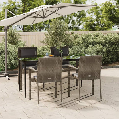 Set da Pranzo Giardino 5pz Nero e Grigio con Cuscini Polyrattan - homemem39