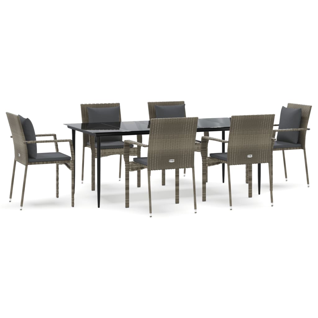 Set da Pranzo Giardino 7pz Nero e Grigio con Cuscini Polyrattan - homemem39