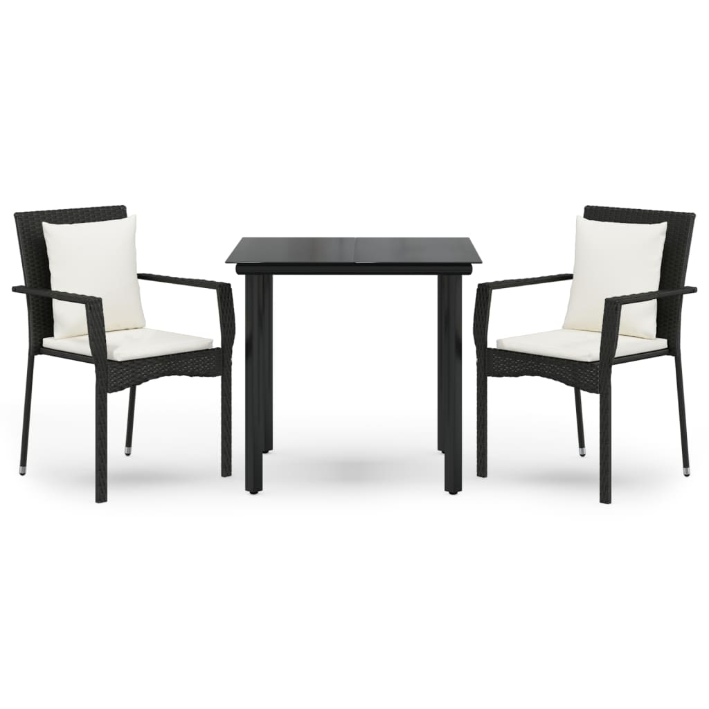 Set da Pranzo da Giardino 3 pz con Cuscini Nero in Polyrattan | homemem39
