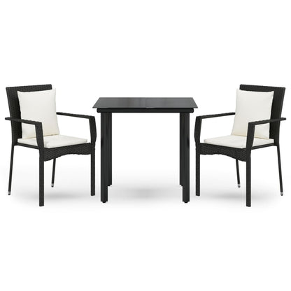 Set da Pranzo da Giardino 3 pz con Cuscini Nero in Polyrattan | homemem39