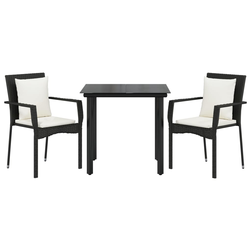 Set da Pranzo da Giardino 3 pz con Cuscini Nero in Polyrattan | homemem39