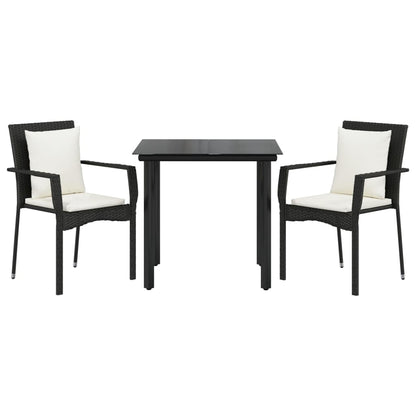 Set da Pranzo da Giardino 3 pz con Cuscini Nero in Polyrattan | homemem39
