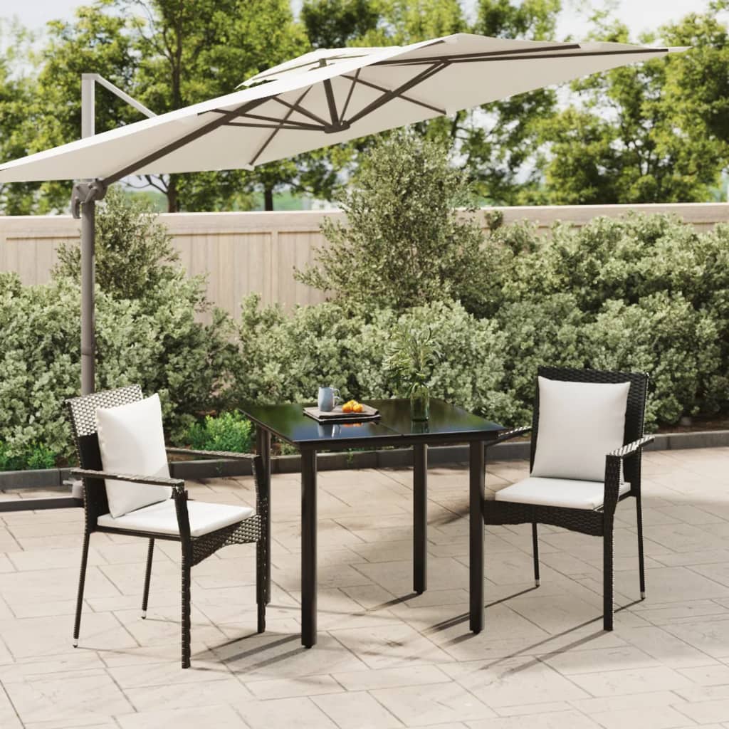 Set da Pranzo da Giardino 3 pz con Cuscini Nero in Polyrattan | homemem39