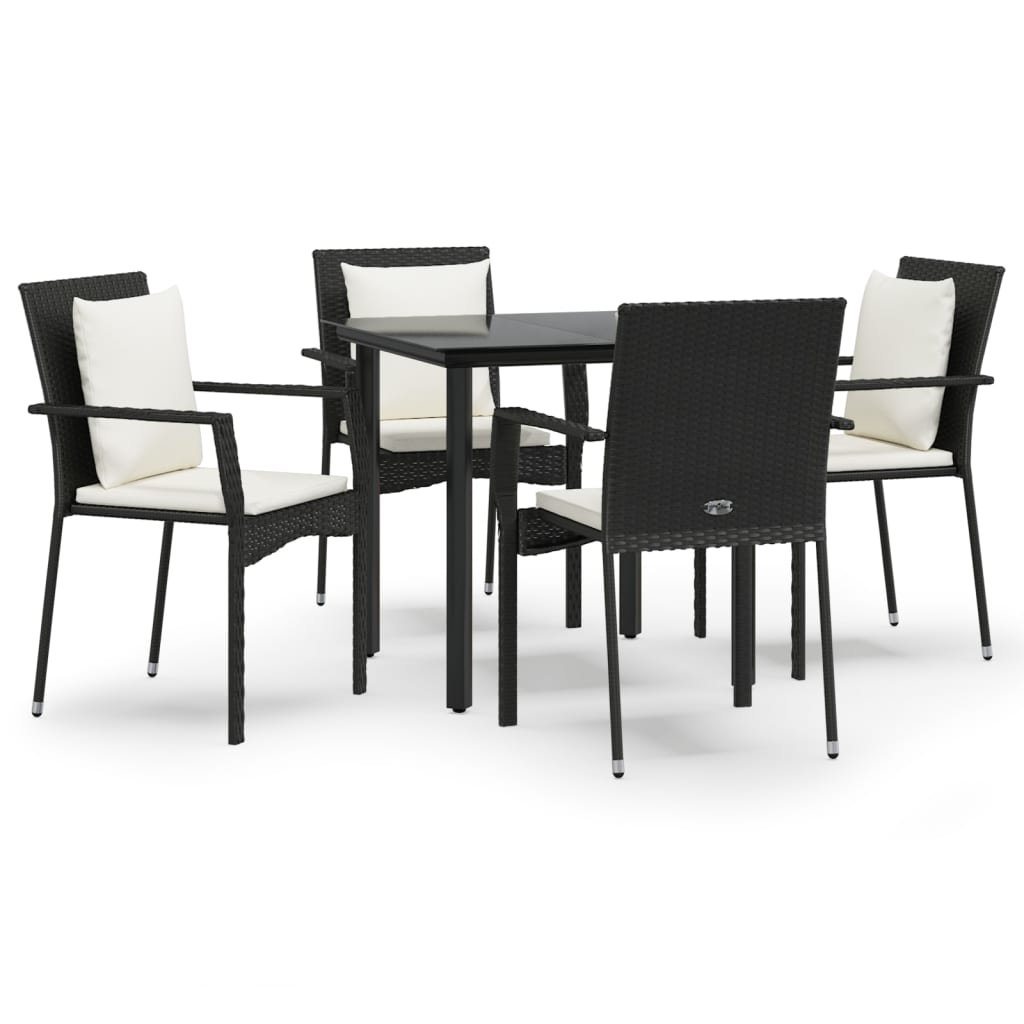 Set da Pranzo da Giardino 5 pz Nero con Cuscini in Polyrattan - homemem39
