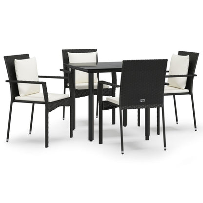 Set da Pranzo da Giardino 5 pz Nero con Cuscini in Polyrattan - homemem39