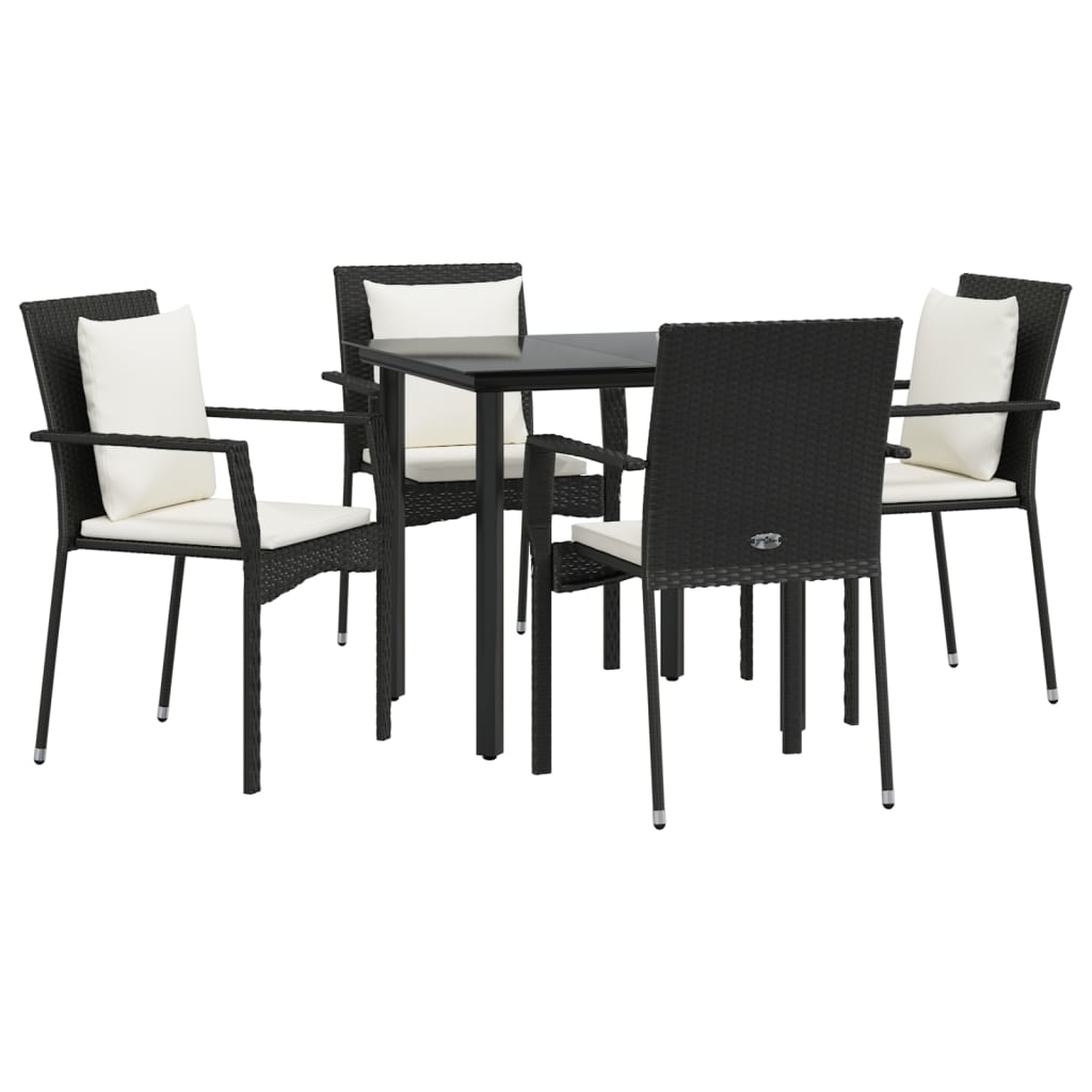 Set da Pranzo da Giardino 5 pz Nero con Cuscini in Polyrattan - homemem39